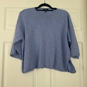 Eileen Fisher Linen Cotton Blue Short Sleeve Shirt Size Medium Drape Stained